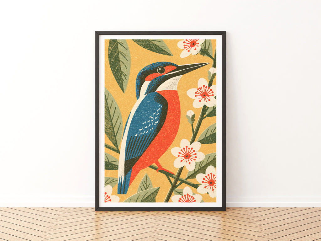 Kingfisher Print, Classic Inspired Prints, Vintage Bird Poster, Blossom Botanical Wall Art