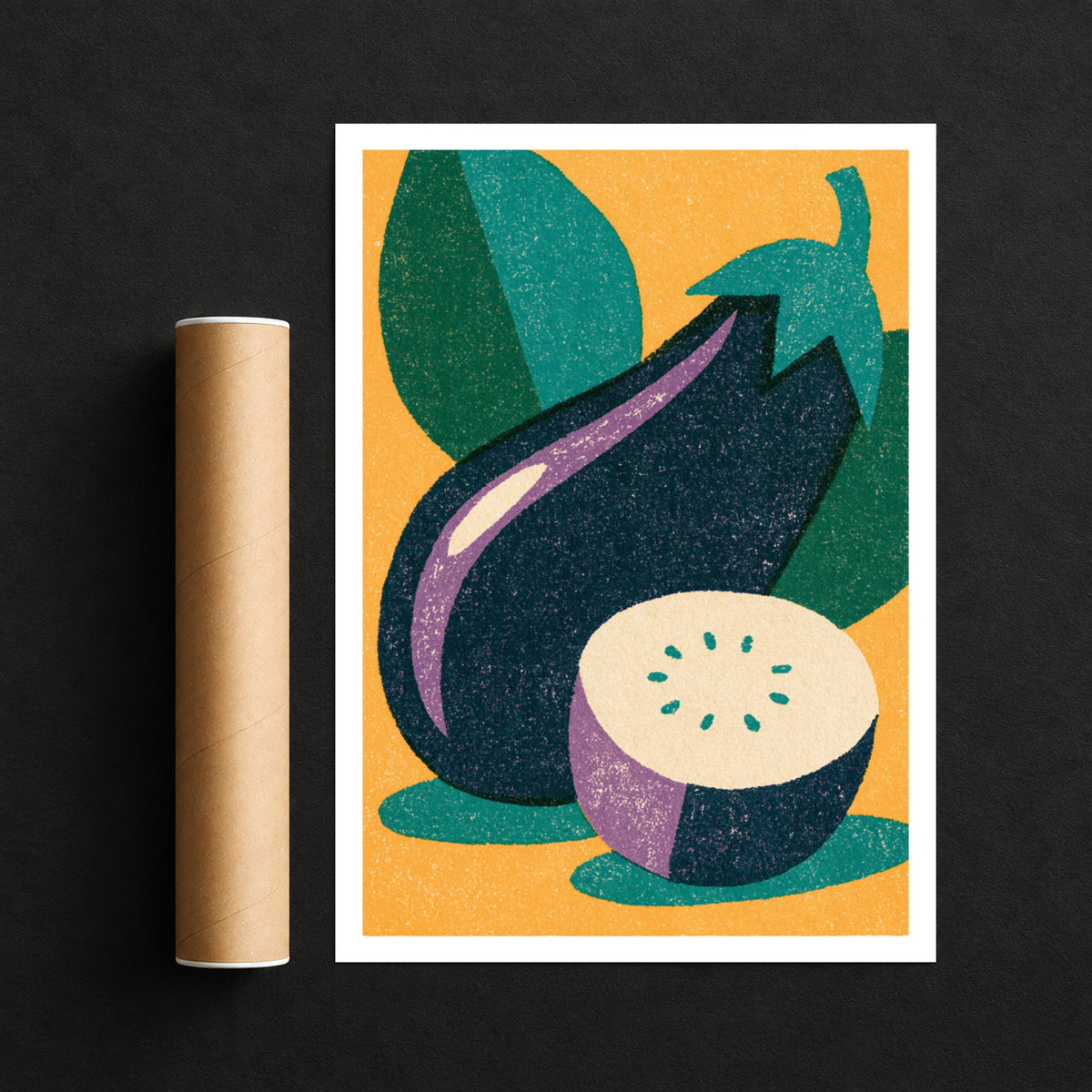 Vintage Food Poster Print | Rustic Kitchen Decor, Aubergine Art, Eggplant Wall Art, Retro Vegetable