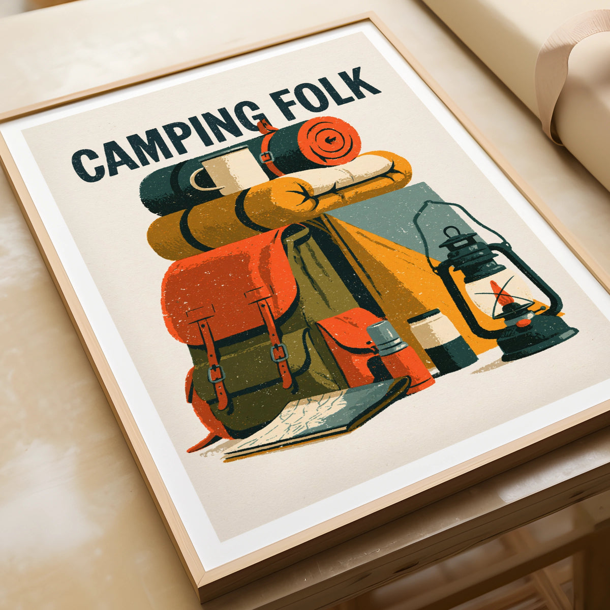 Camping Folk Vintage Poster, Retro Outdoor Wall Art, Hiking Gift Print, Adventure Decor