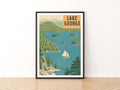 Retro Lake George Poster, Vintage Travel Print, New York Adirondacks Sailboat Wall Art, Lake House