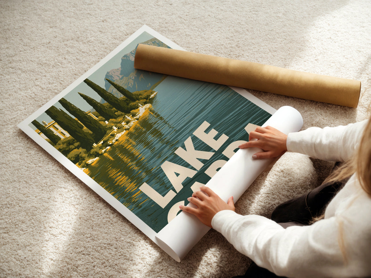 Lake Garda Retro Travel Poster, Italy Wall Art, Vintage Italian Lake Print