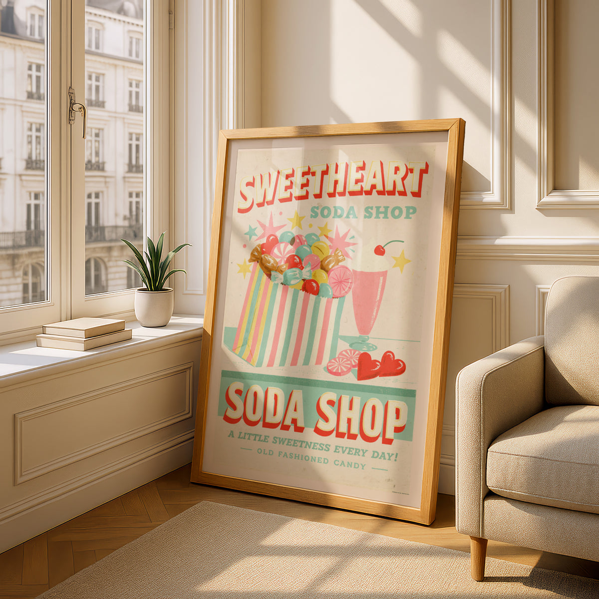 Retro Sweetheart Soda Shop Print, Vintage Candy Poster, Old Fashioned Sweets, Kitchen Wall Art