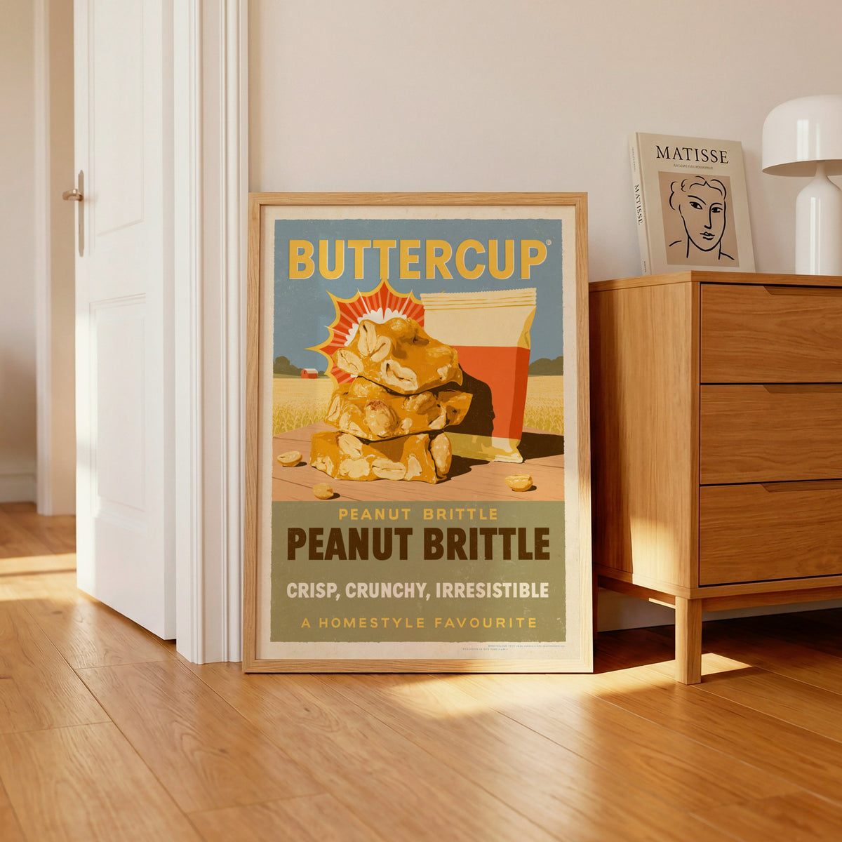 Vintage Peanut Brittle Print, Retro Kitchen Wall Art, Buttercup Sweets Advert, Farmhouse Food Art