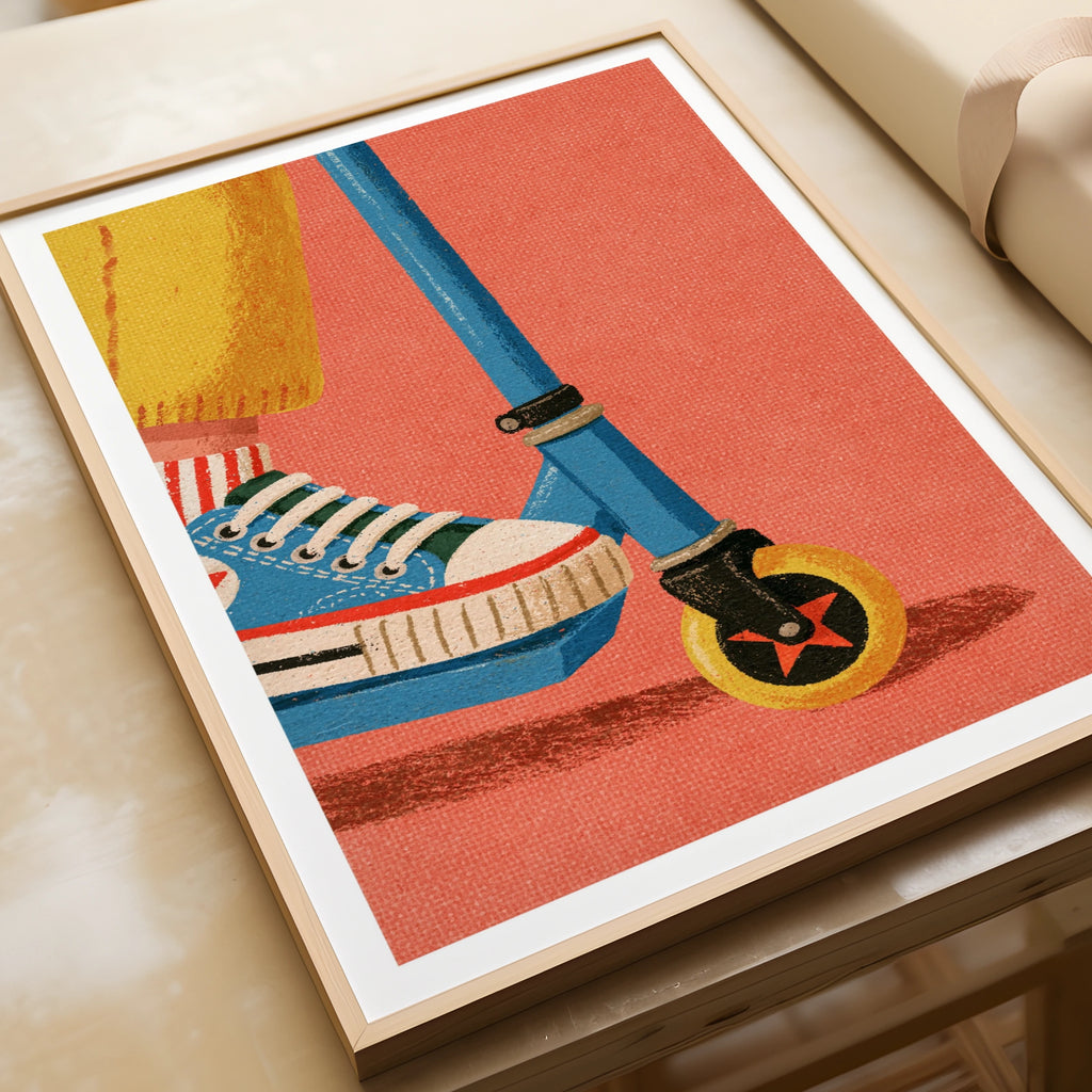 Retro Scooter Kids Print, Children's Wall Art, Colourful Nursery Poster