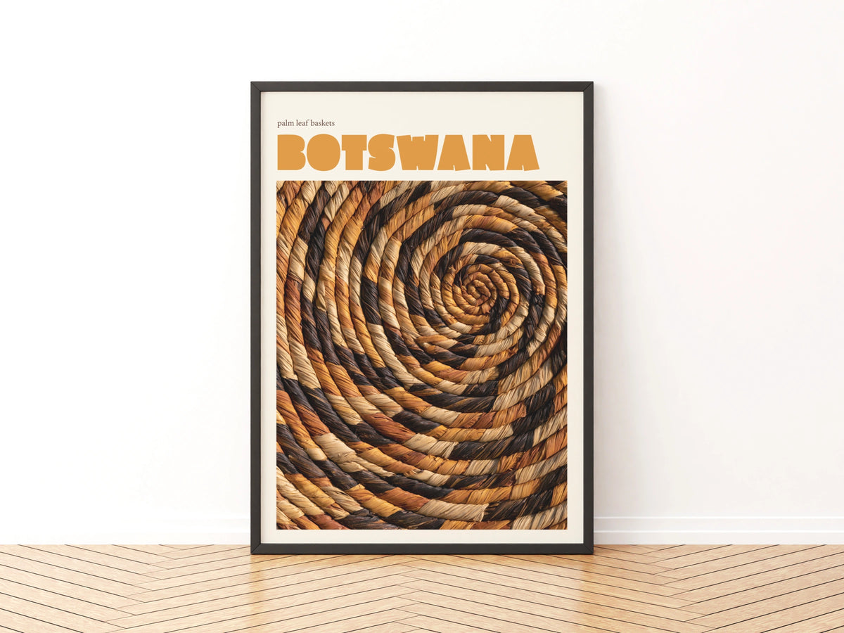 Botswana Travel Print, contemporary Africa Wall Art, Palm Leaf Basket, Earth Tones