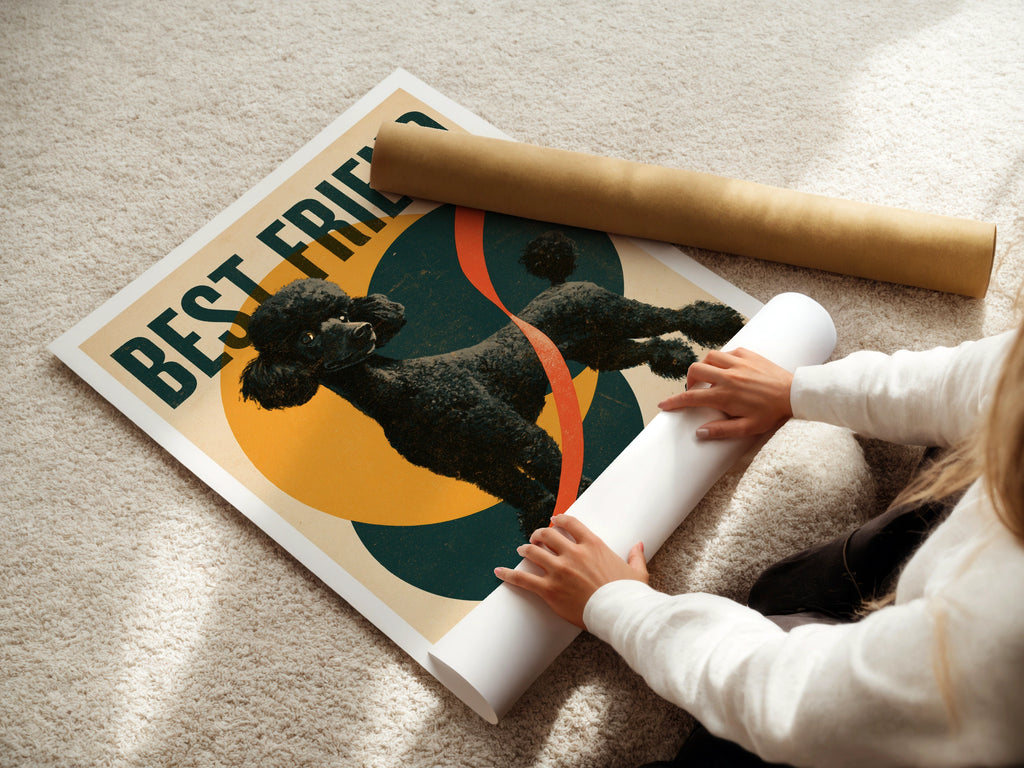 Black Poodle Retro Dog Print, Best Friend Vintage Style Poster, Teal Gold Wall Art