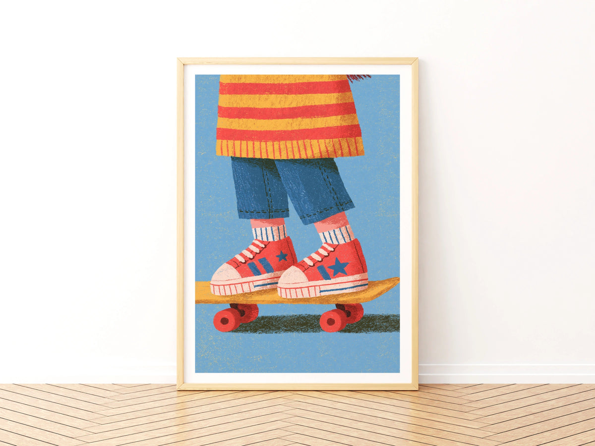 Retro Skateboard Kids Print, Children's Wall Art, Colourful Nursery Poster, Vintage Style