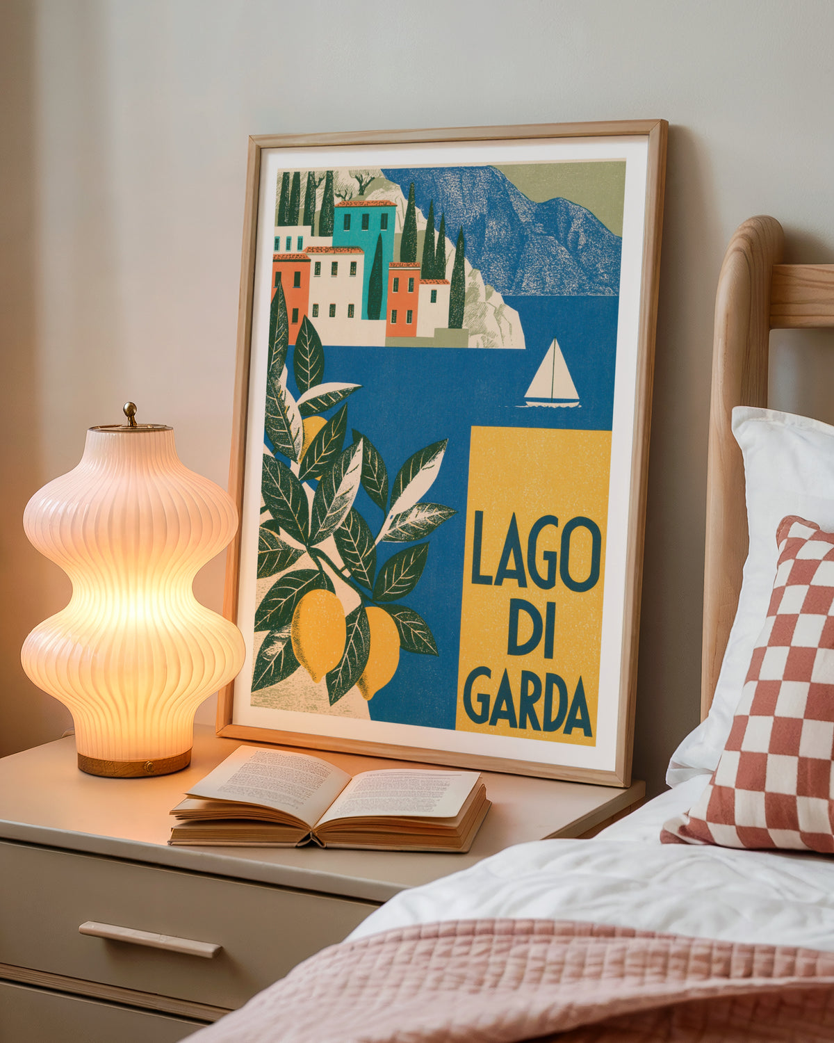 Lago di Garda Retro Travel Poster, Vintage Travel Italian Lake Print, Lemon Tree Wall Art