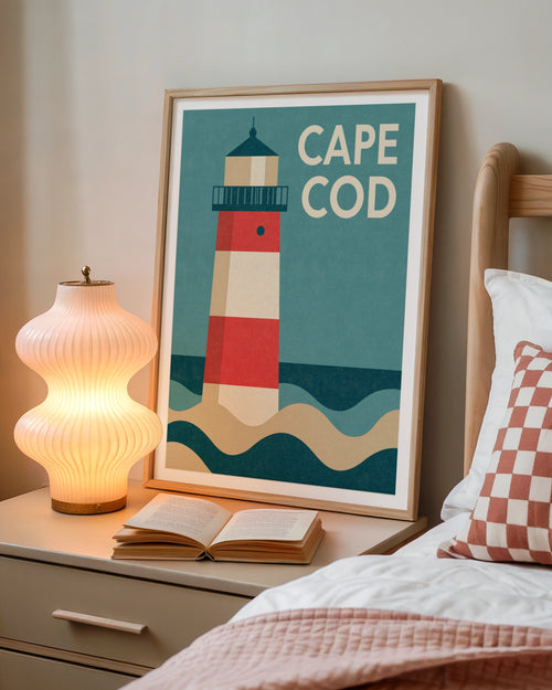 Cape Cod Retro Travel Poster, Lighthouse Print, Nautical New England Wall Art
