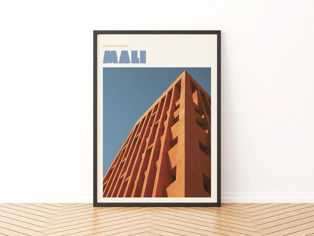 Mali Travel Print, BCEAO Tower Bamako, contemporary African architecture wall art