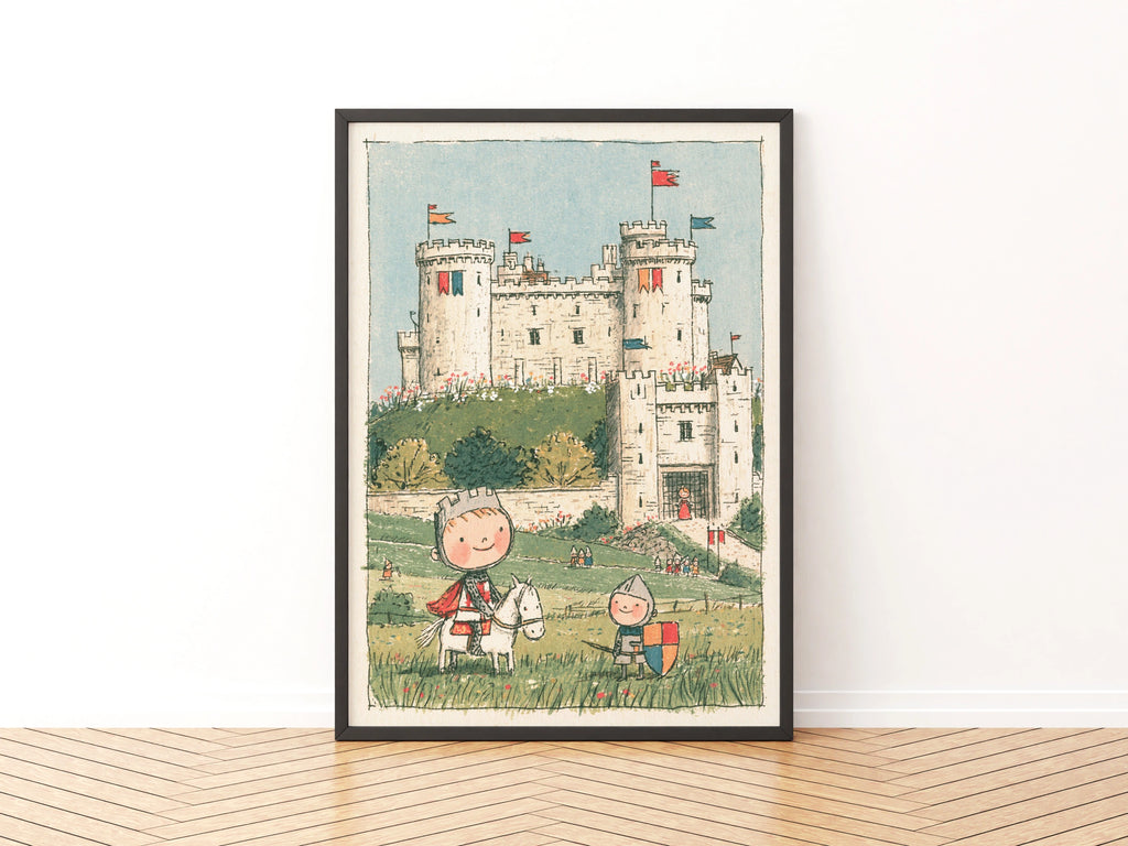Retro Children's Knight Castle Print, Kids Wall Art, Little Folk Collectable Poster