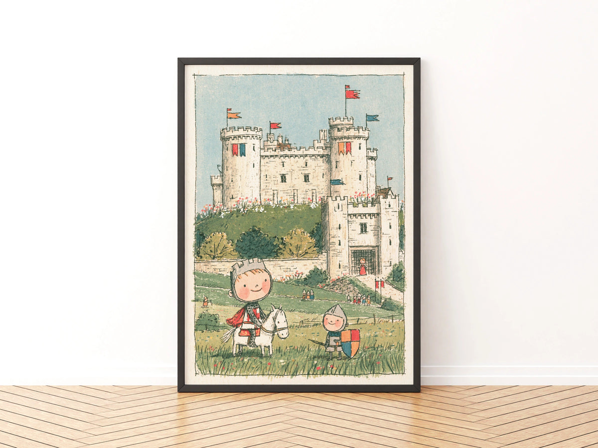Retro Children's Knight Castle Print, Kids Wall Art, Little Folk Collectable Poster