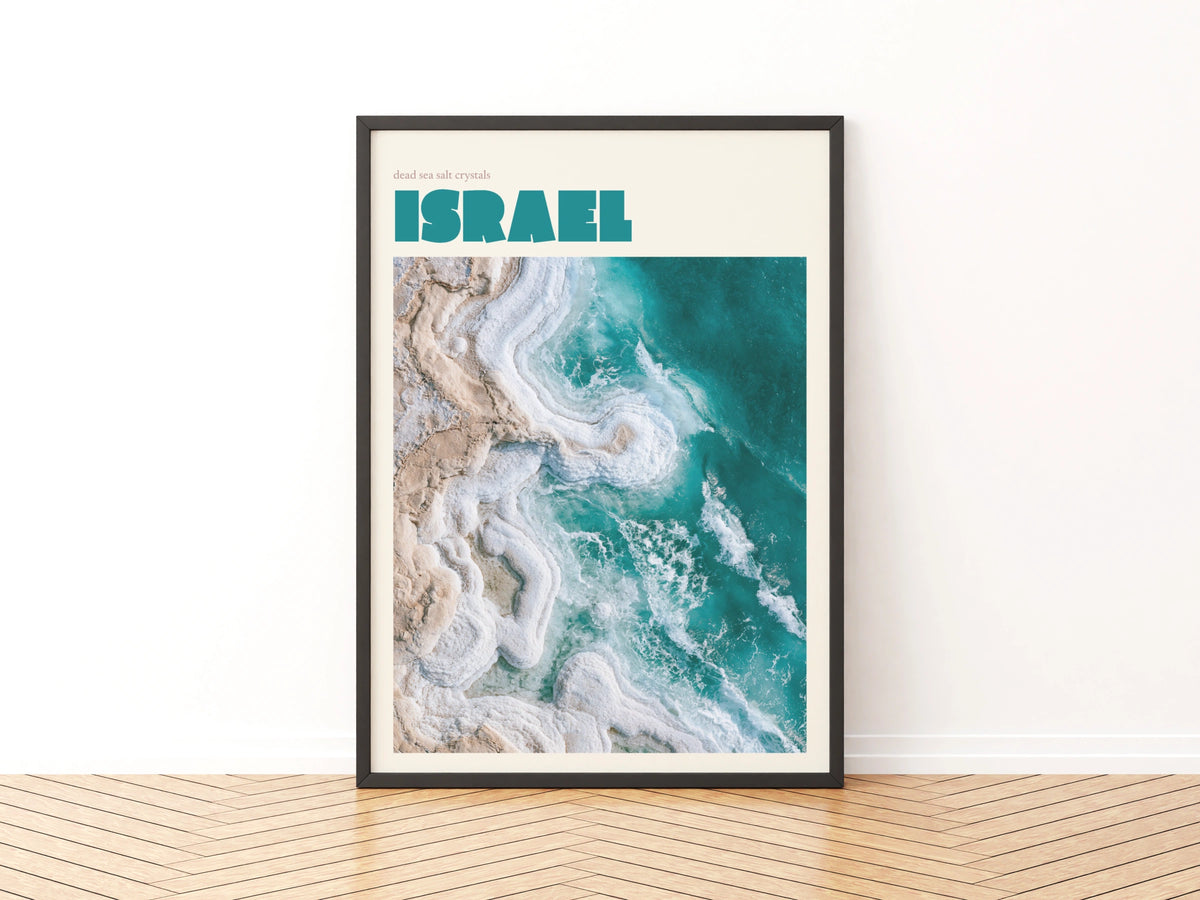Israel Dead Sea Print, contemporary travel wall art, teal salt crystals aerial