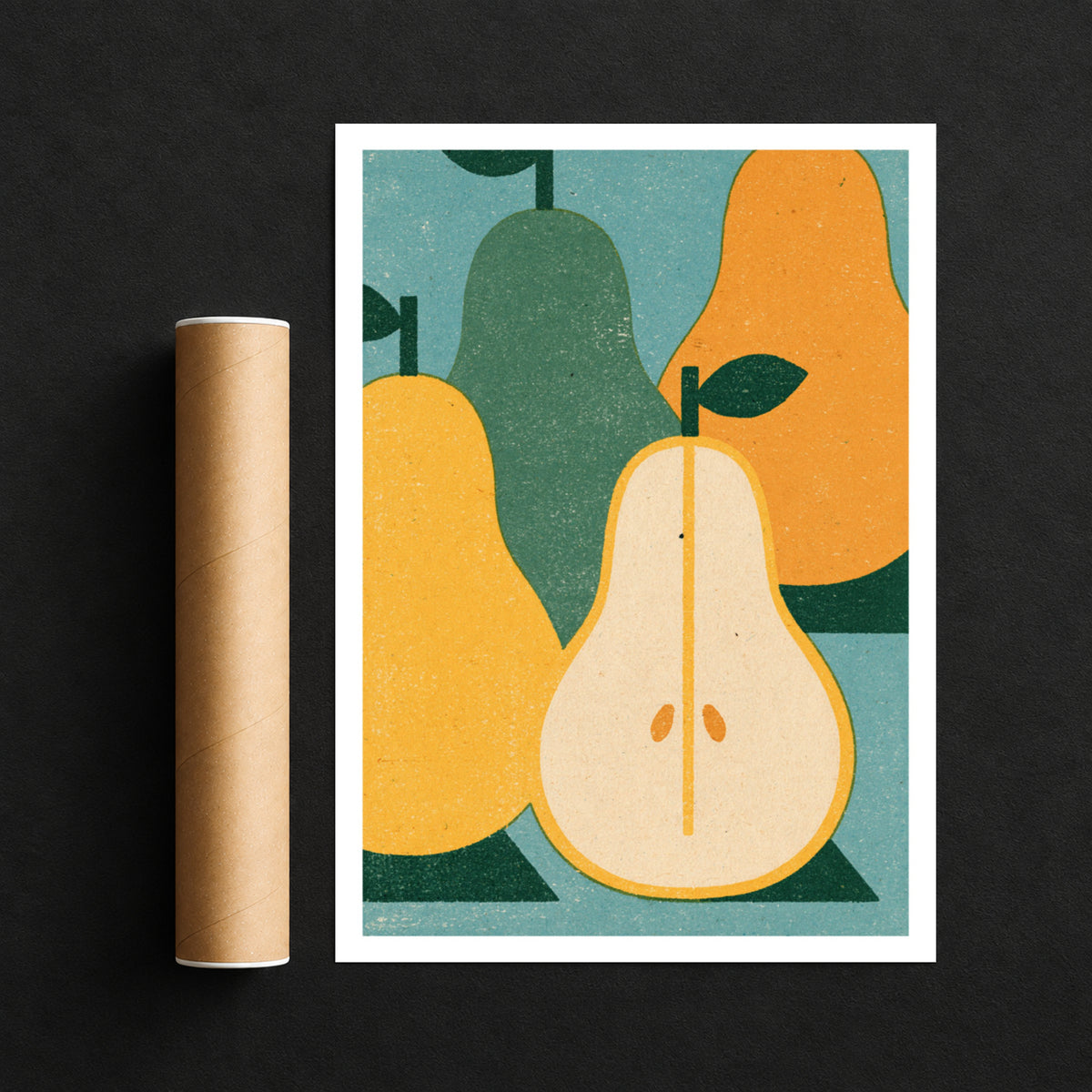 Vintage Food Poster Print | Rustic Kitchen Decor, Mid Century Pear Art, Retro Fruit Wall Art