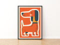Retro Dog Print, Dachshund Wall Art, Orange Sausage Dog Illustration, Mid Century Animal Art