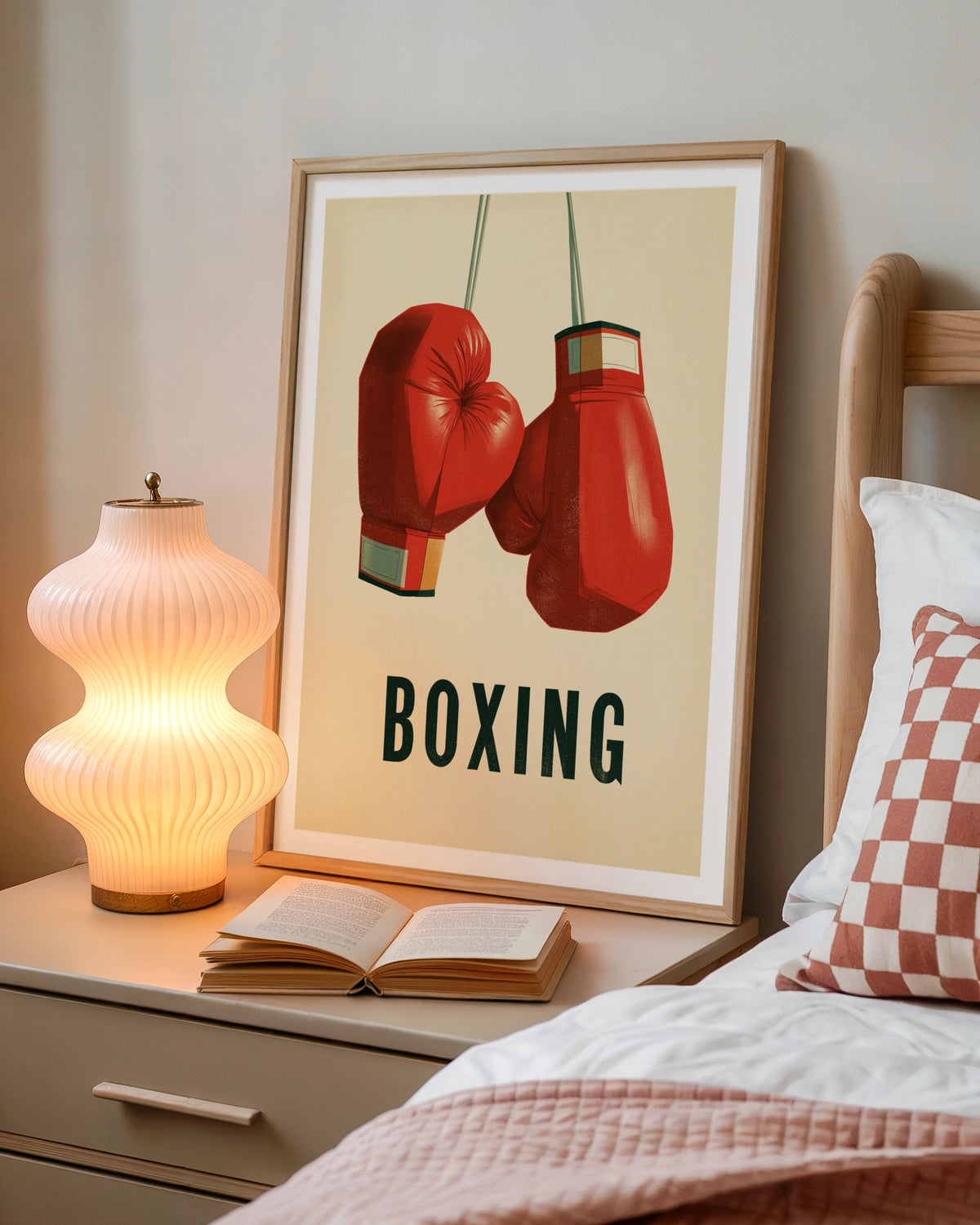 Boxing Gloves Vintage Poster, Retro Sport Print, Red Gloves Wall Art, Gym Decor