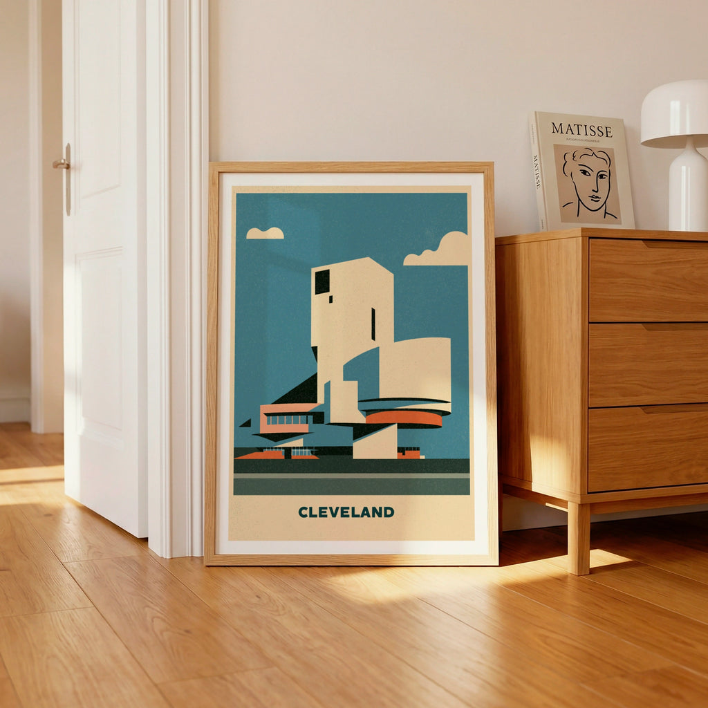 Cleveland Retro Travel Poster, Rock Hall Architecture Print, Ohio Wall Art Gift