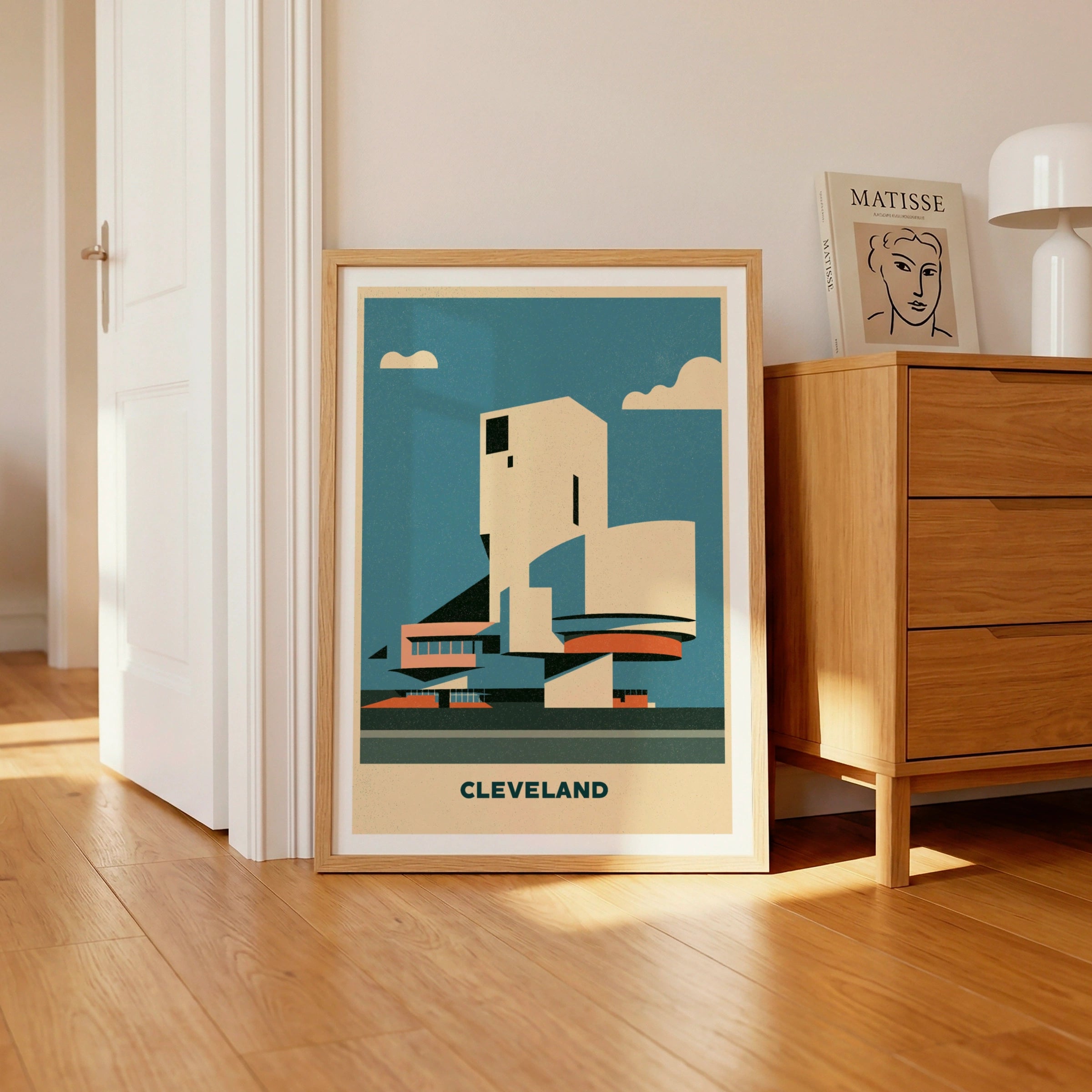 Cleveland Retro Travel Poster, Rock Hall Architecture Print, Ohio Wall Art Gift