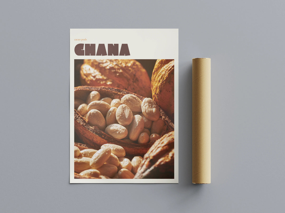 Ghana Cacao Pod Print, contemporary Travel Art, African Kitchen Wall Art, Chocolate Lover Gift