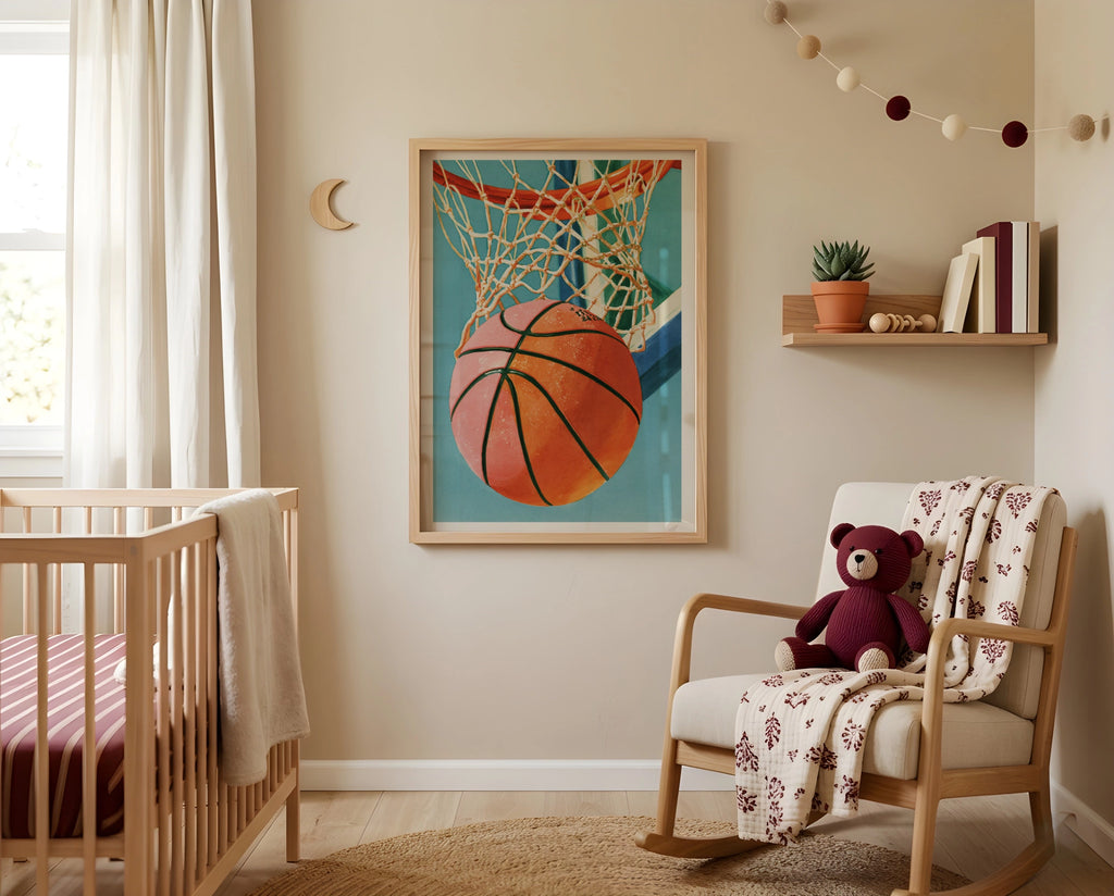 Basketball Hoop Art Print, Kids Sports Poster, Colourful Children's Wall Art Collectable