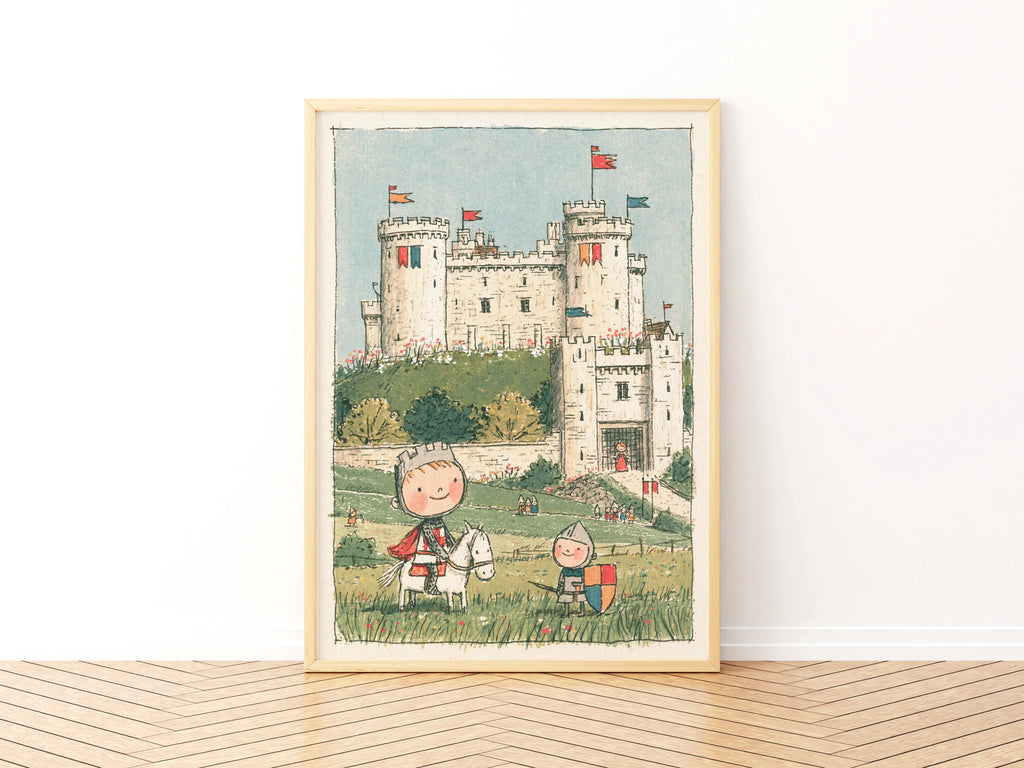 Retro Children's Knight Castle Print, Kids Wall Art, Little Folk Collectable Poster