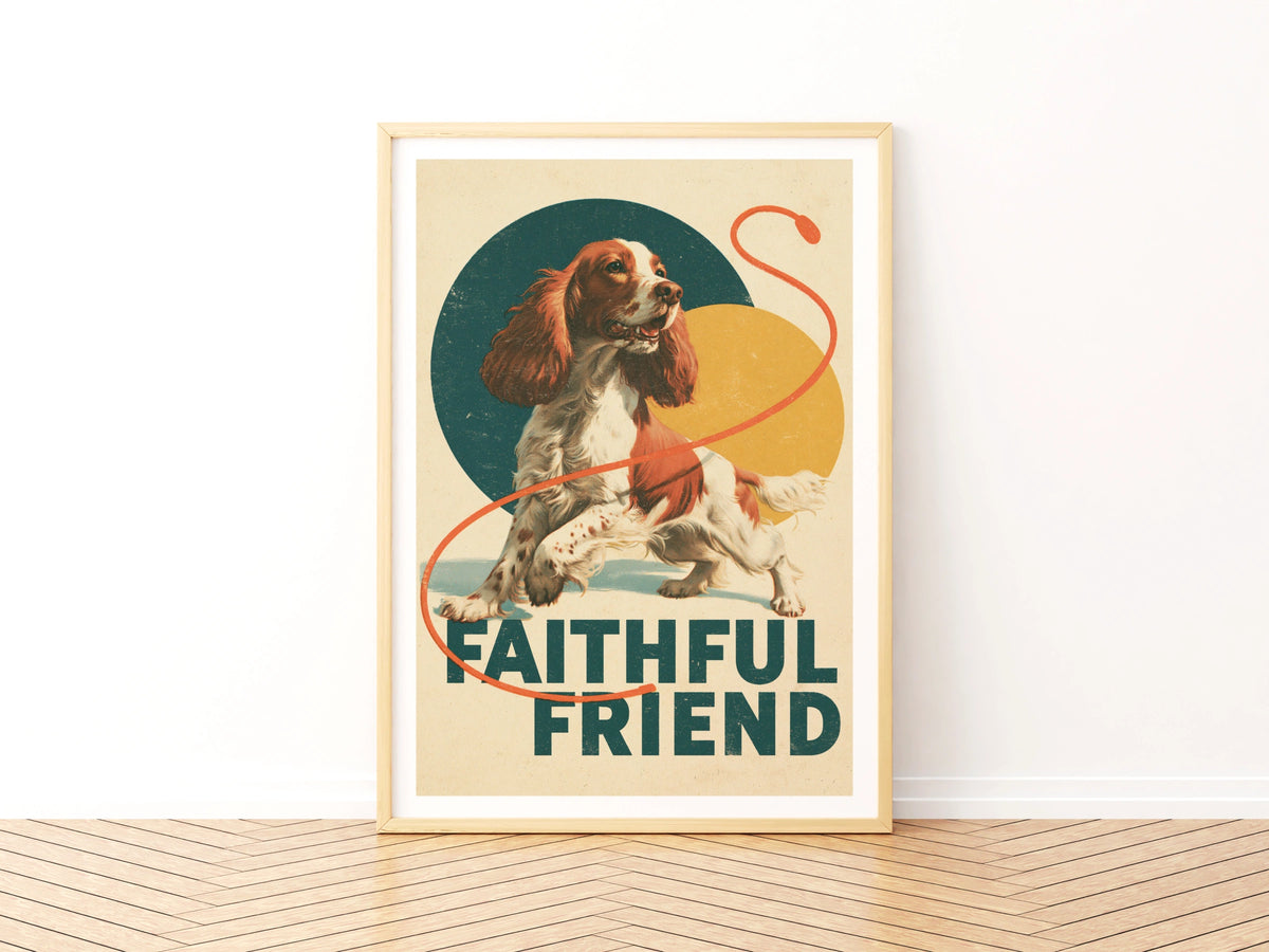 Retro Spaniel Dog Print, Faithful Friend Wall Art, Vintage Style Cocker Spaniel Gift