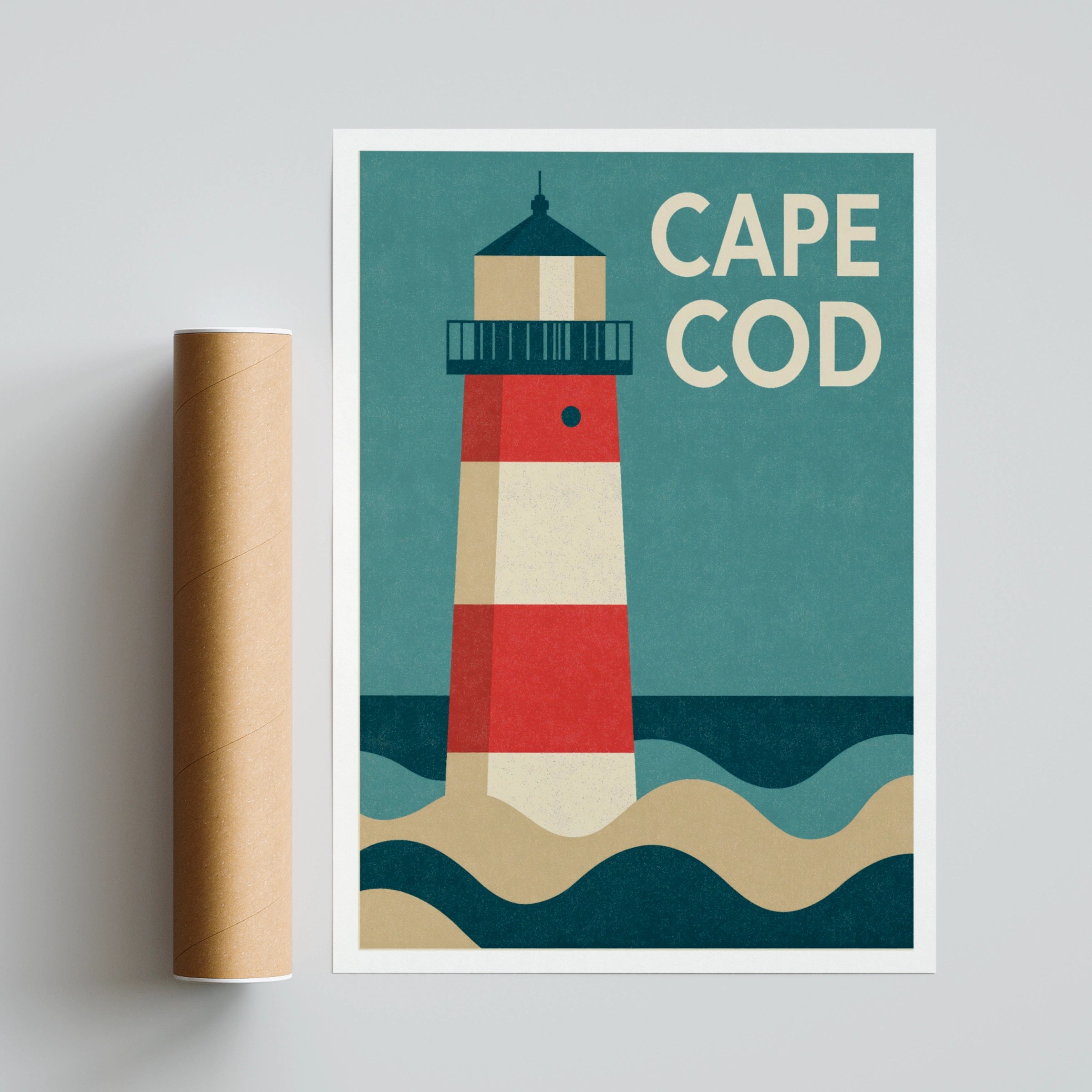 Cape Cod Retro Travel Poster, Lighthouse Print, Nautical New England Wall Art