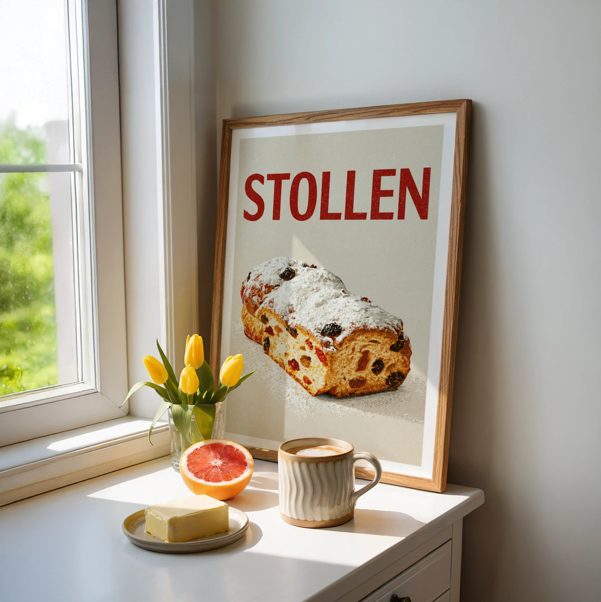 Stollen Vintage Food Poster Print | Rustic Kitchen Decor | Retro Mid Century Risograph Baking Art