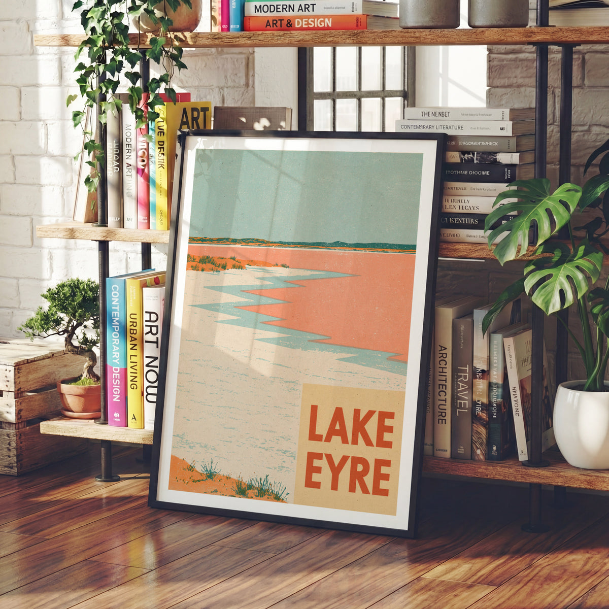Lake Eyre Retro Travel Poster, Vintage Travel Print, South Australia Outback Salt Lake Wall Art