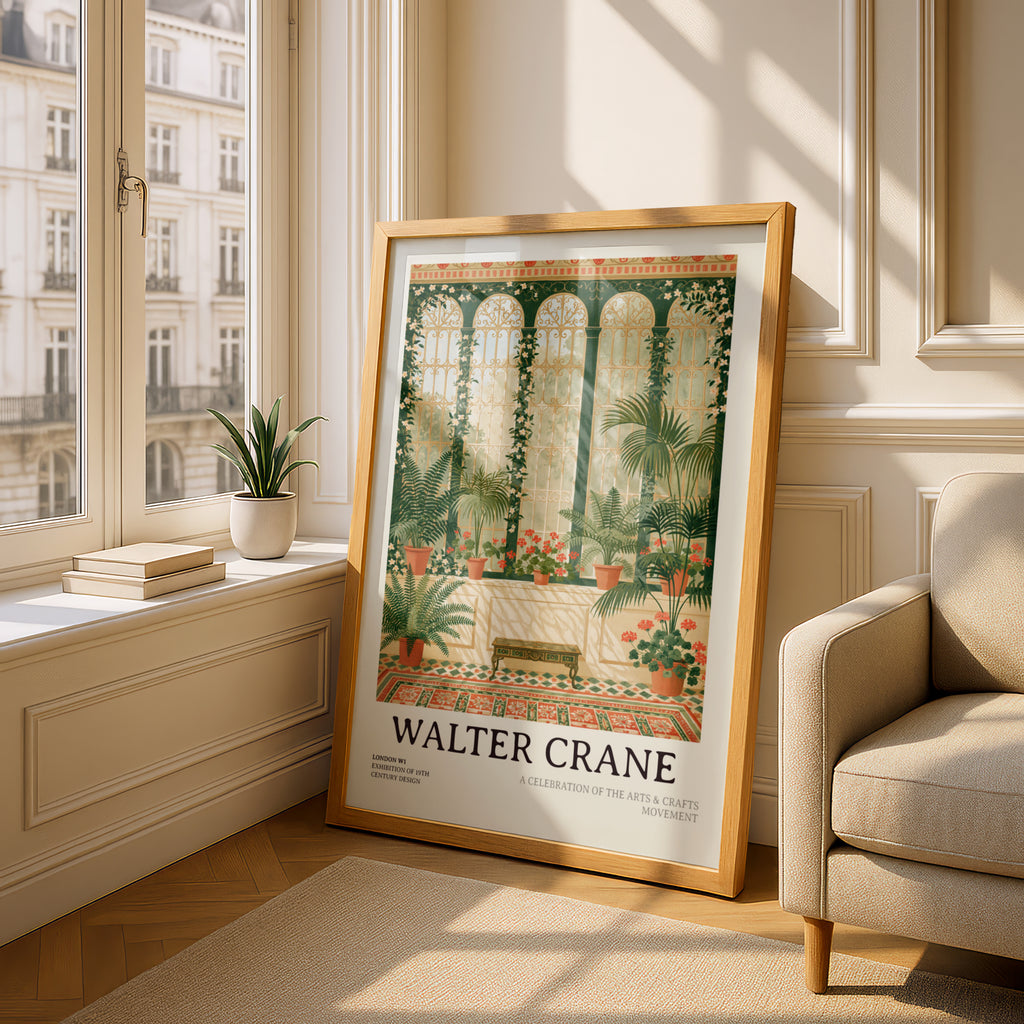 Walter Crane Exhibition Poster, Conservatory Botanical Art Print, Arts & Crafts Movement Wall Art
