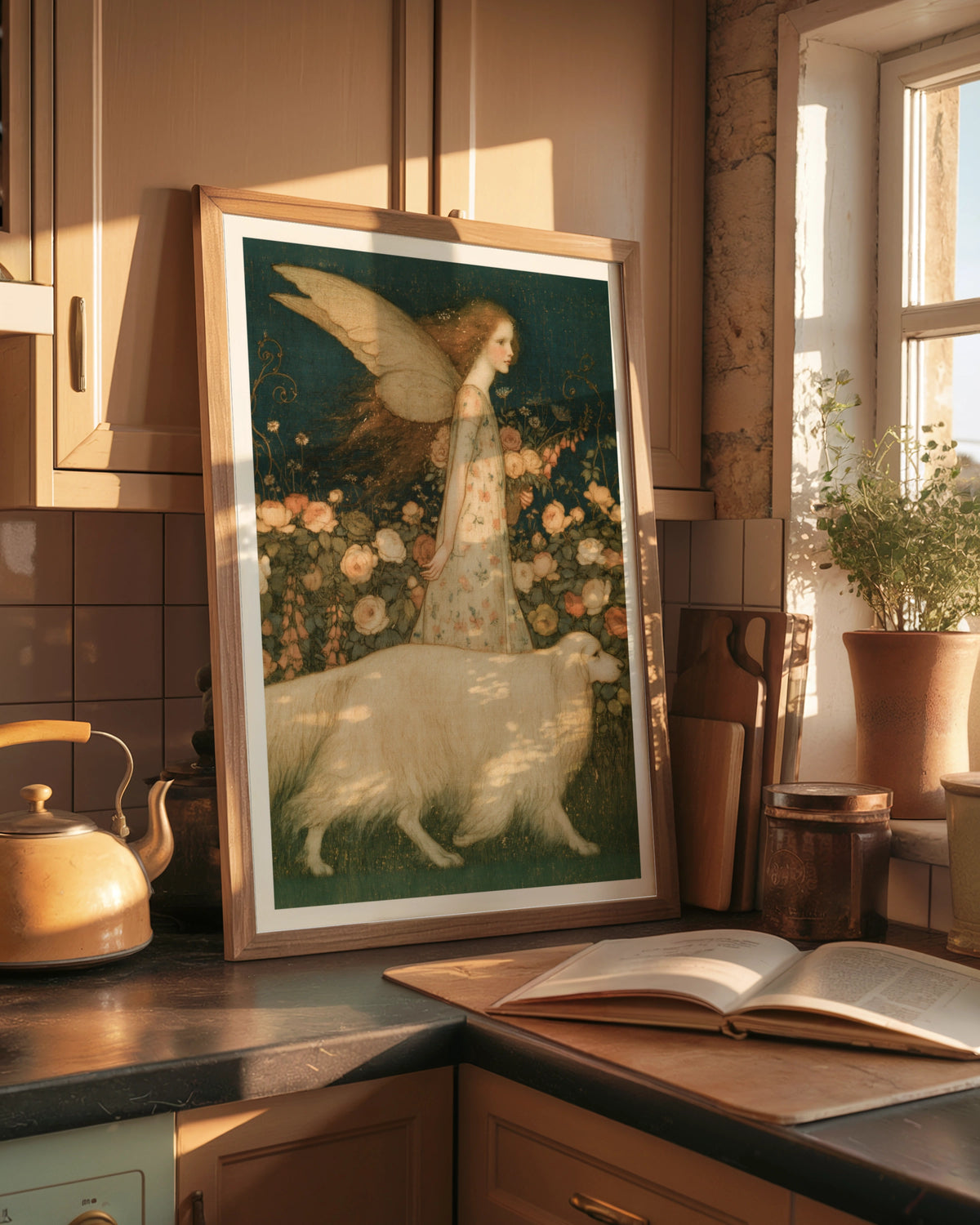 Arthur Rackham Fairy Girl Rose Garden Print, Classic Inspired Art, Vintage Fairy Dog Floral Poster