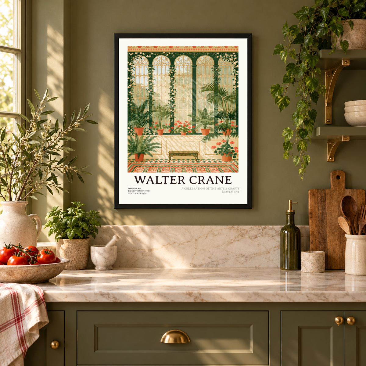 Walter Crane Exhibition Poster, Conservatory Botanical Art Print, Arts & Crafts Movement Wall Art