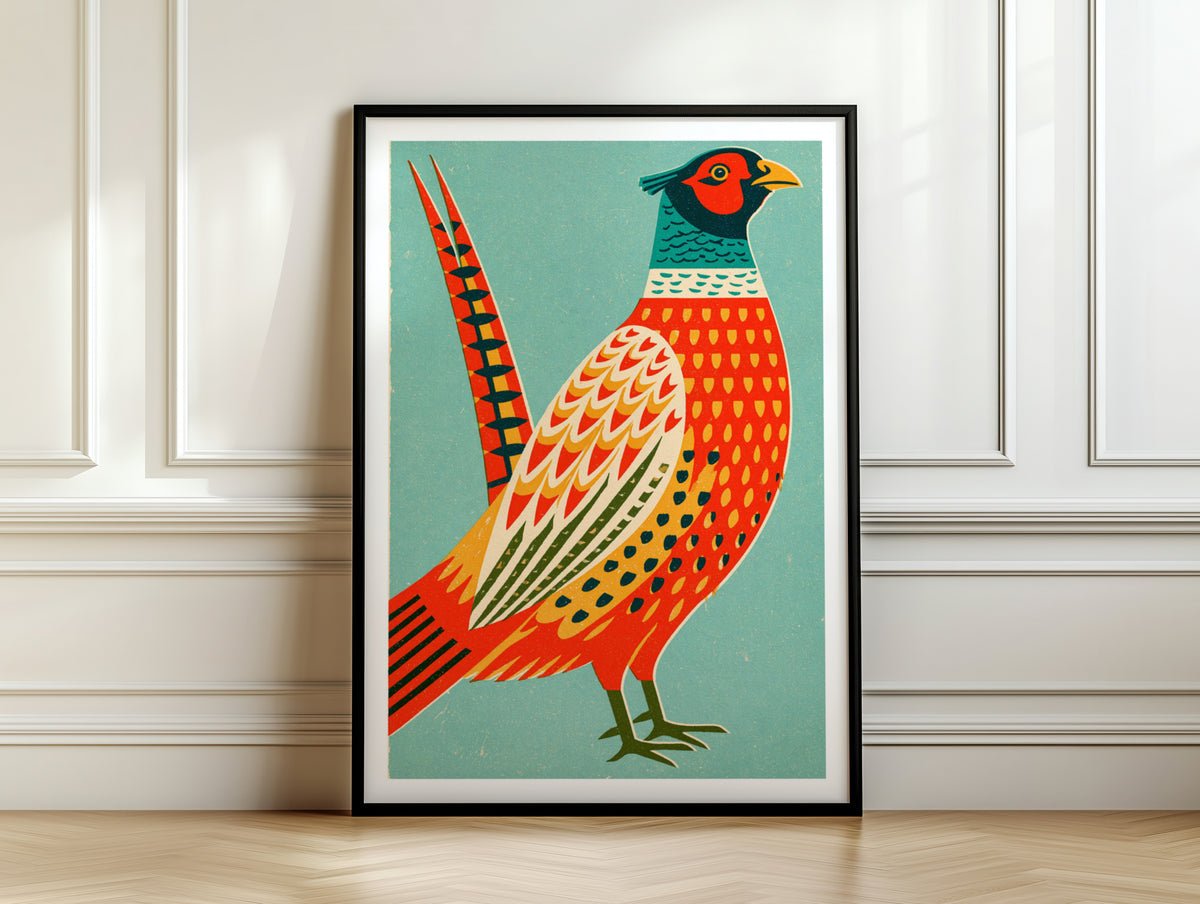 Retro Pheasant Wall Art, Vintage Bird Print, Mid Century Animal Poster, Countryside Kitchen Decor