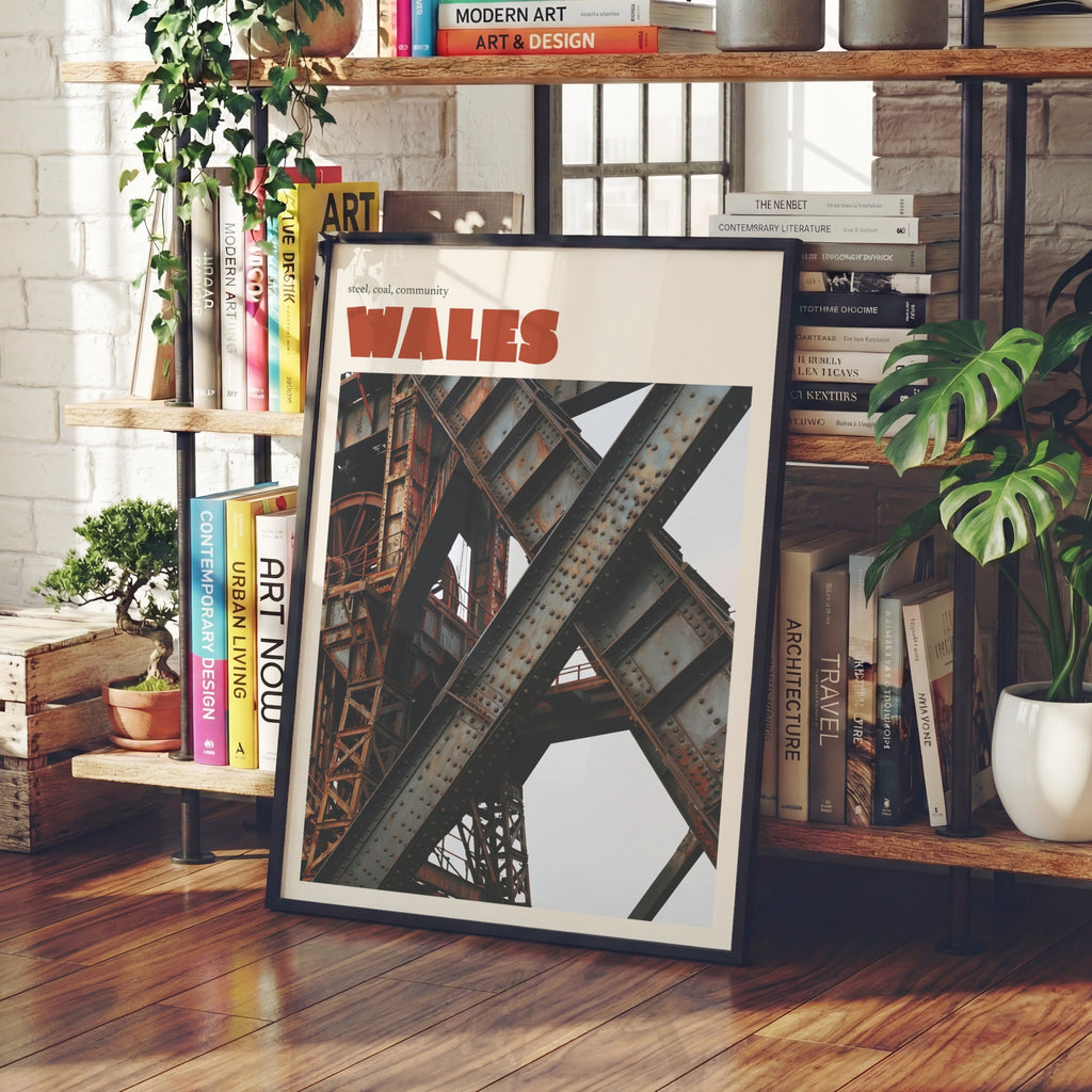Wales Industrial Print, contemporary Welsh Steel Art, Coal Heritage Wall Art Gift