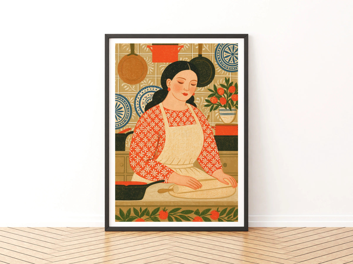 Baker Print, Rustic Kitchen Decor, Domestic Interior Illustrative Print