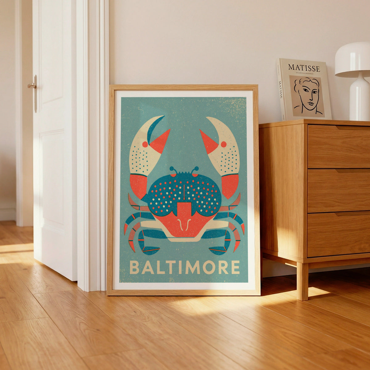 Baltimore Crab Retro Travel Poster, Maryland Wall Art, Vintage Blue Crab Print