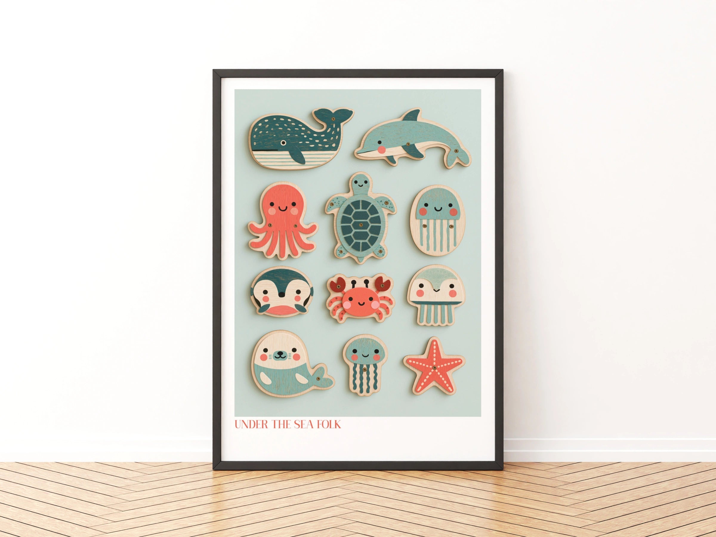 Under the Sea Folk Retro Children's Print, Cute Ocean Animals Nursery Poster, Kids Wall Art