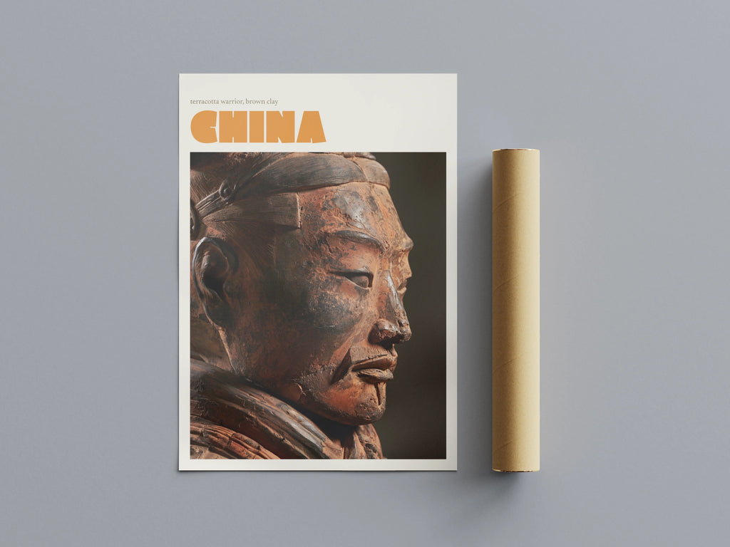 China Terracotta Warrior Print, contemporary Travel Wall Art, Xi'an, Earth Tones