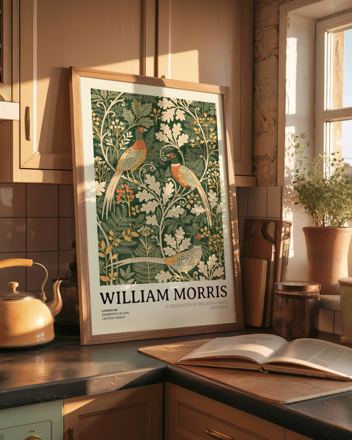 William Morris Pheasant Print, Arts and Crafts Exhibition Poster, Green Botanical Wall Art