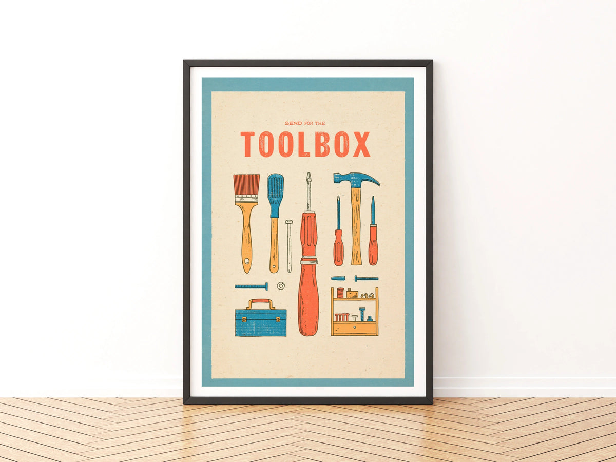 Send for the Toolbox Retro Tools Poster, DIY Workshop Wall Art, Vintage Print, DIY Boyfriend Gift