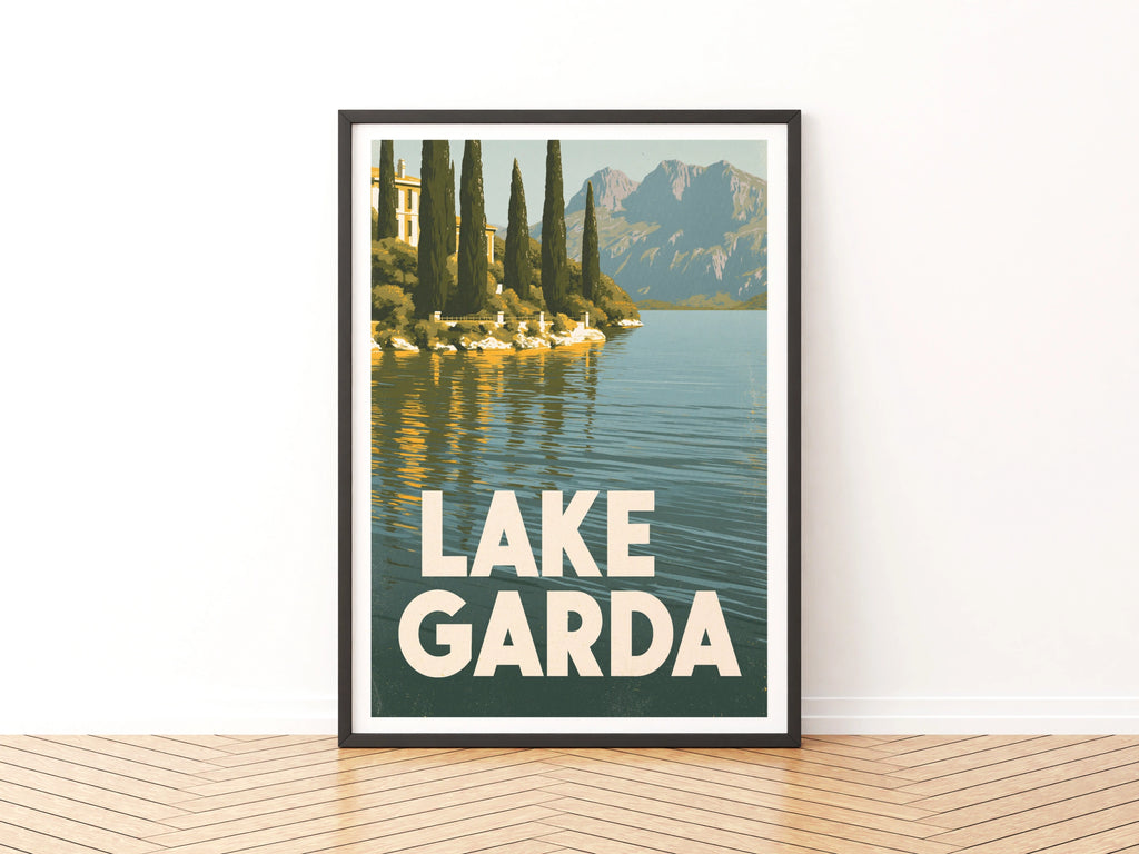 Lake Garda Retro Travel Poster, Italy Wall Art, Vintage Italian Lake Print
