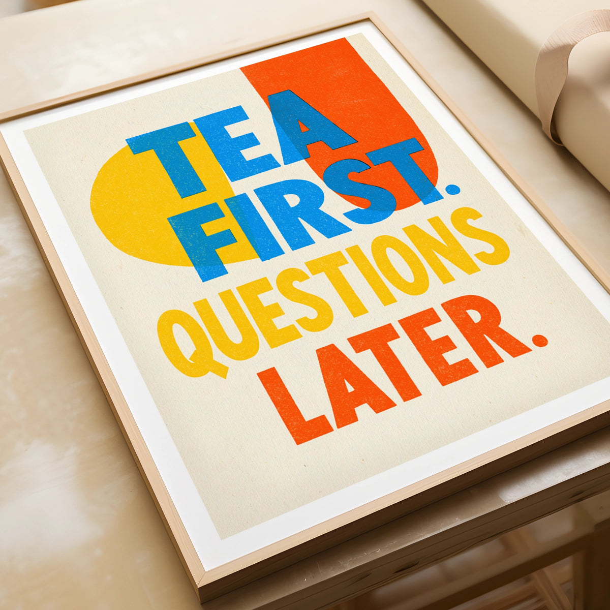Tea First Questions Later Vintage Food Poster Print | Rustic Kitchen Decor | Retro Mid Century