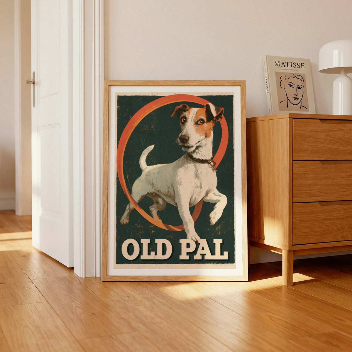 Retro Jack Russell Terrier Poster, Old Pal Vintage Dog Print, Teal Orange Wall Art
