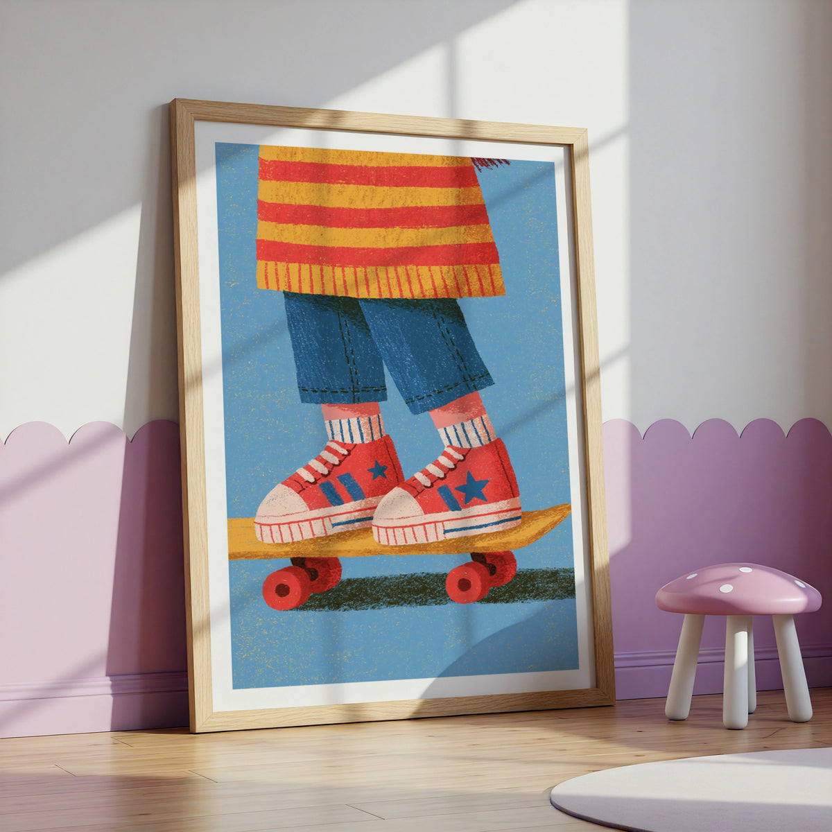 Retro Skateboard Kids Print, Children's Wall Art, Colourful Nursery Poster, Vintage Style
