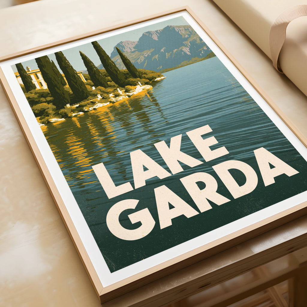 Lake Garda Retro Travel Poster, Italy Wall Art, Vintage Italian Lake Print