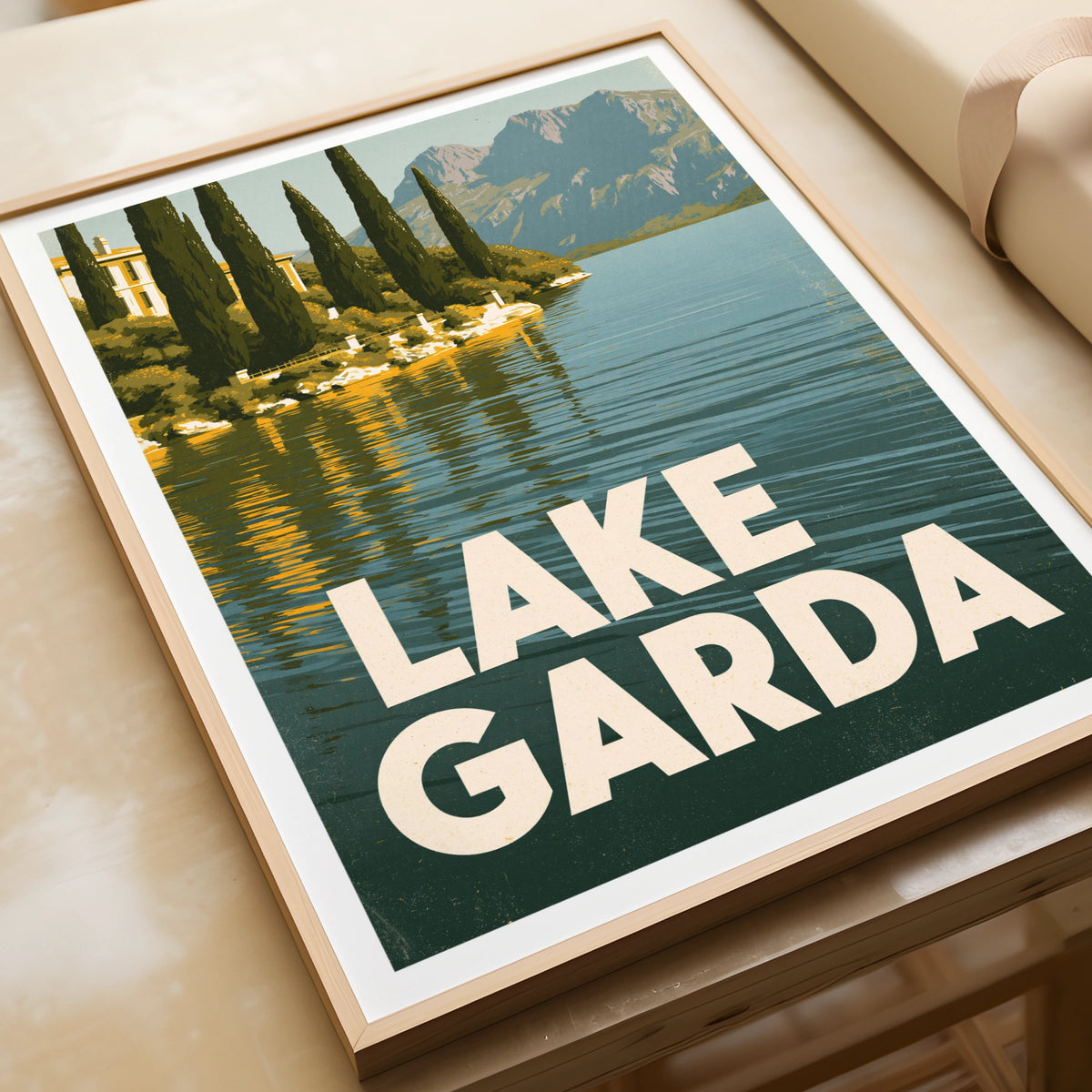 Lake Garda Retro Travel Poster, Italy Wall Art, Vintage Italian Lake Print