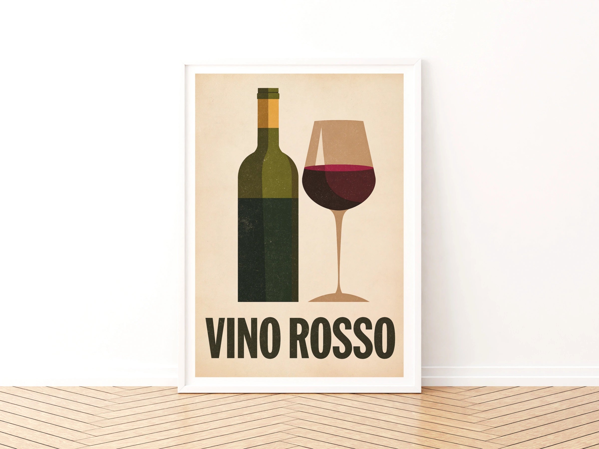 Vino Rosso Italian Wine Print | Rustic Kitchen Decor | Retro Mid Century Risograph Wine Art