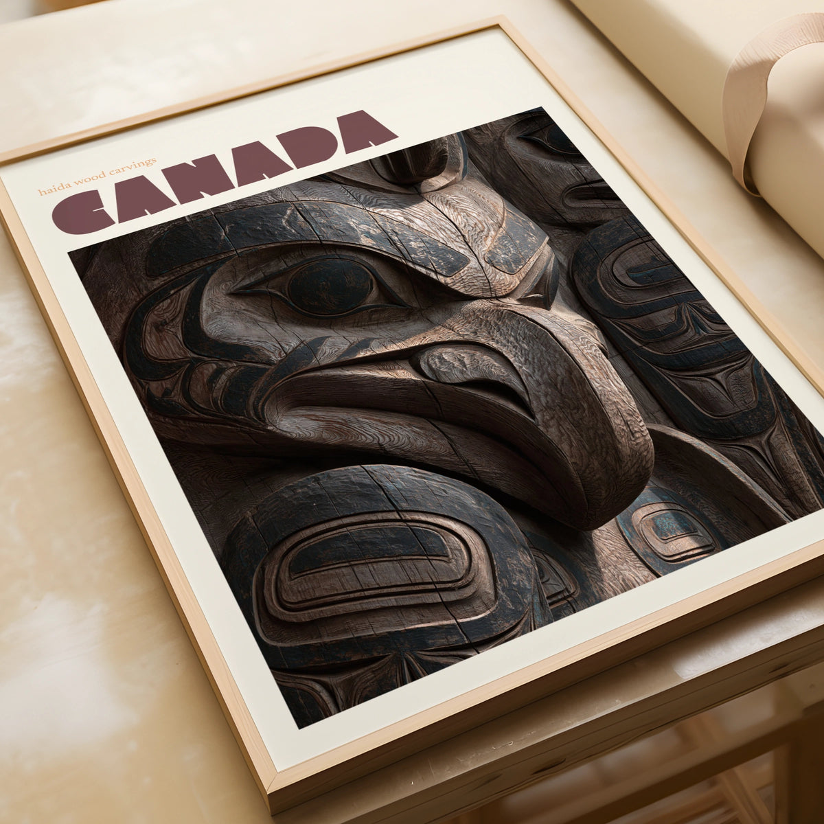 Canada Haida Wood Carving Art Print, contemporary totem pole wall art, travel print