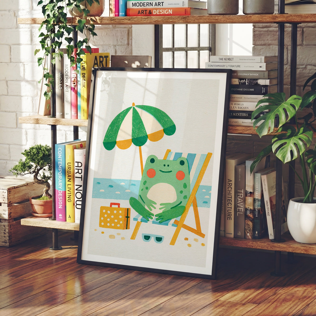 Retro Frog Beach Print, Vintage Style Wall Art, Cute Frog Poster, Kids Room Nursery Decor