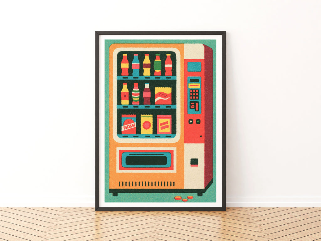 Retro Vending Machine Poster, Vintage Snack Print, Colourful Retro Kitchen Wall Art Decor